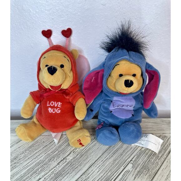 Disney Set Pooh As Eeyore & Firefly Pooh Bean Bag Toys - Picture 1 of 5